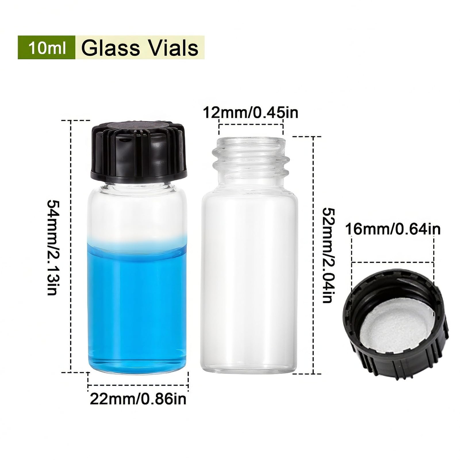 JIUWU 10 Pack Glass Vials,10 ml Bottle with Screw 22 mm x 54 mm, clear