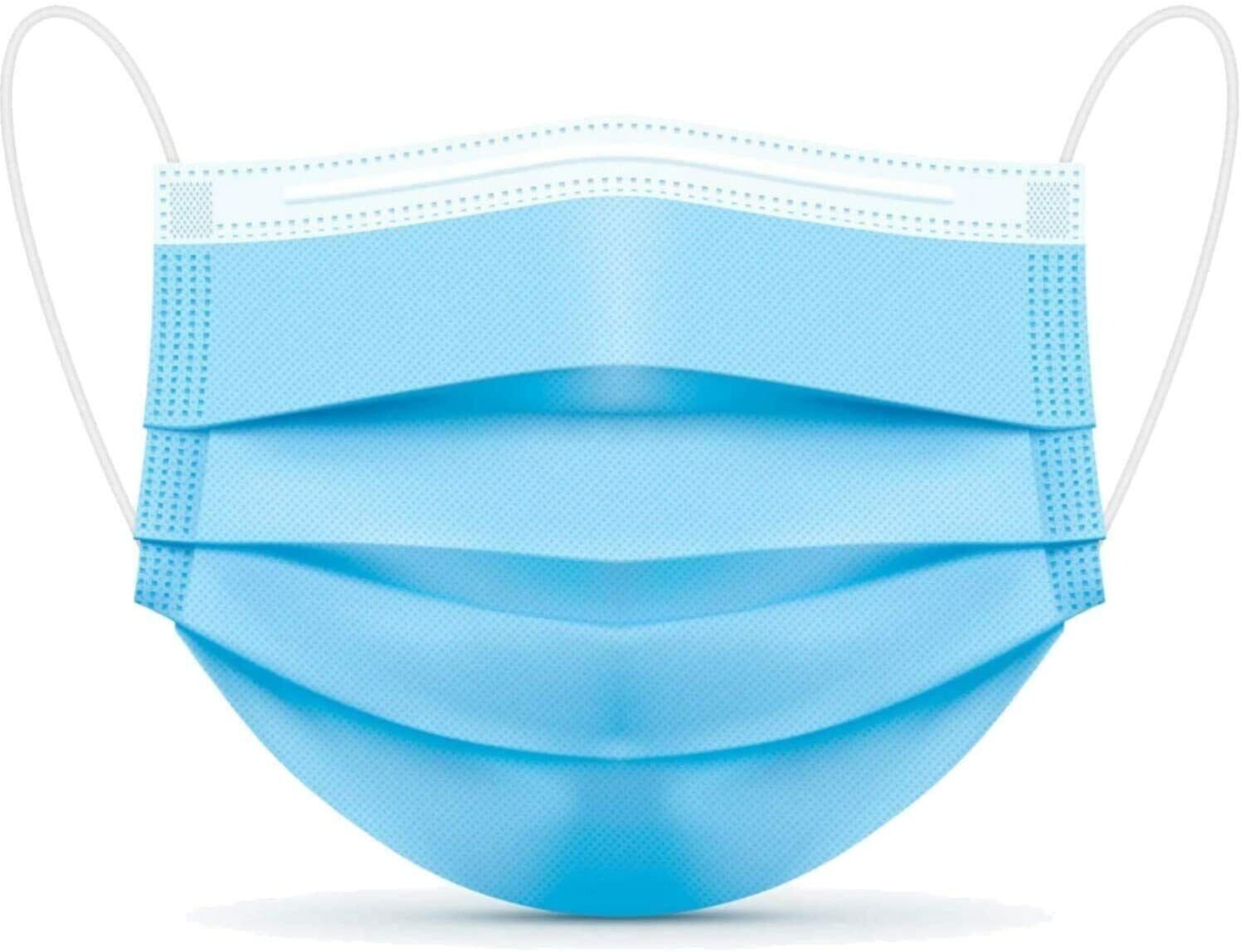 Disposable Face Masks (50pc) 3-Layers, Ear Loop Type, Blue. Free Shipping