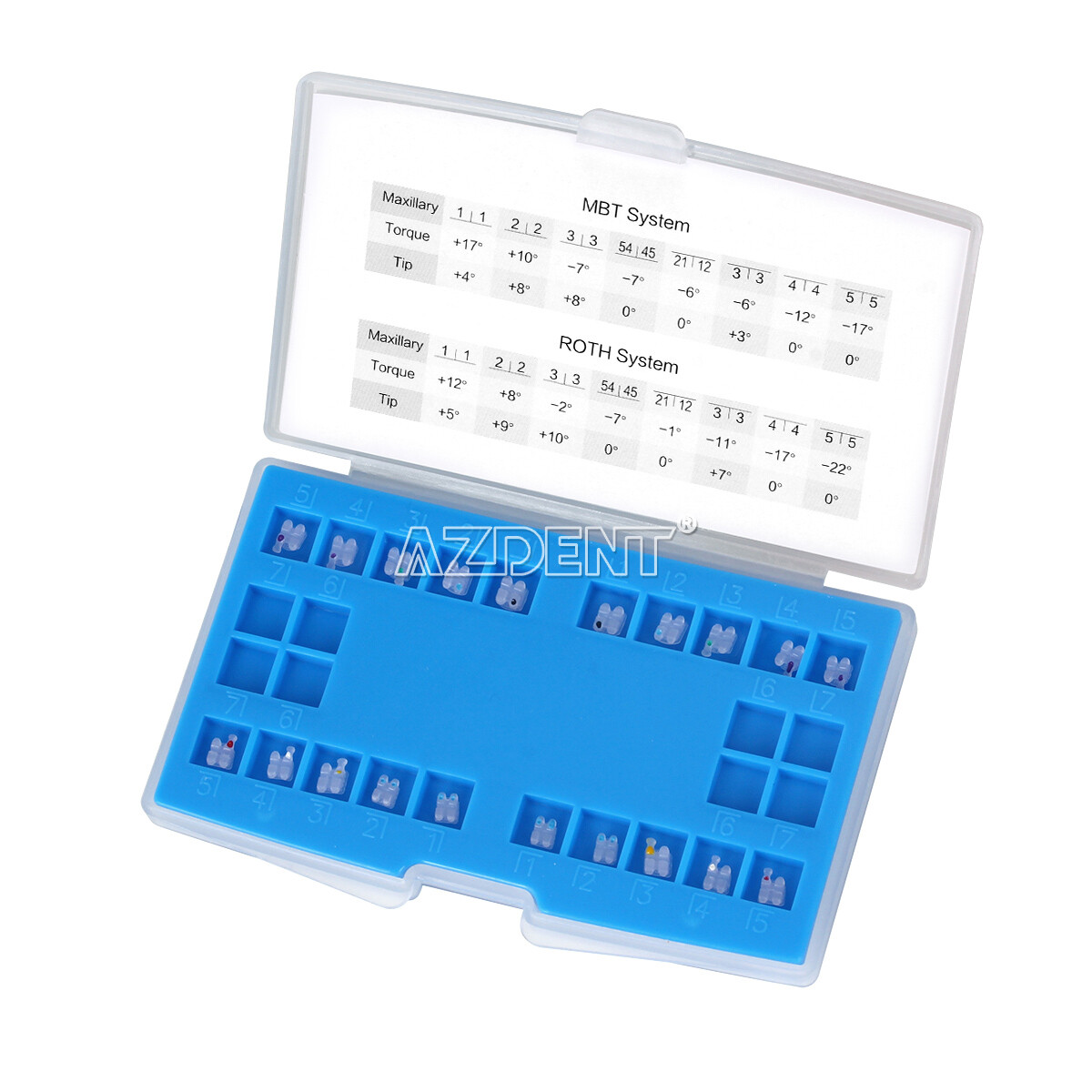 AZDENT Brackets cerámica de ortodoncia dental Roth/MBT 022/018 Ganchos 345 Marca