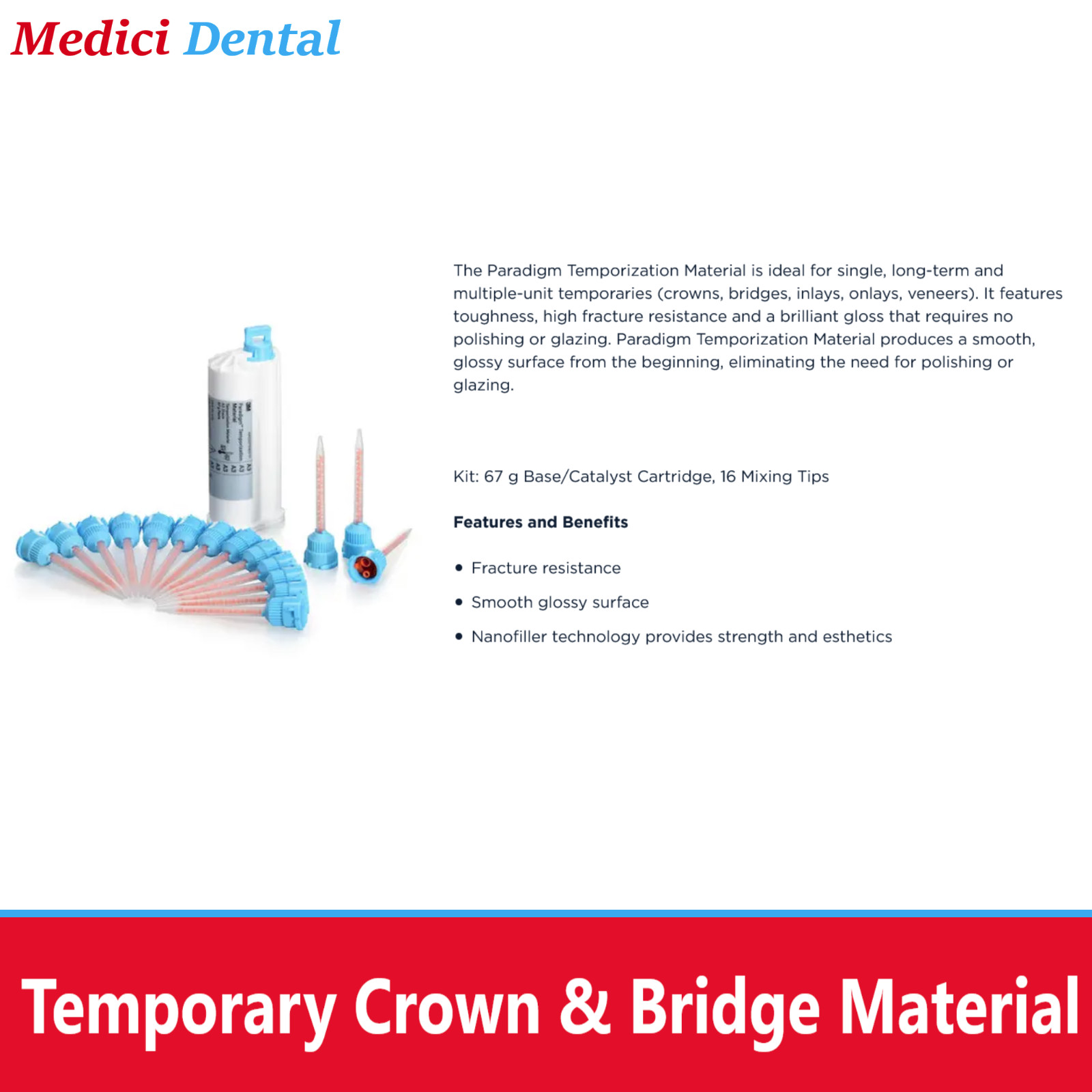 Dental Paradigm Temporary Crown and Bridge Material 50ml 10:1 Cartridge A1 A2 A3