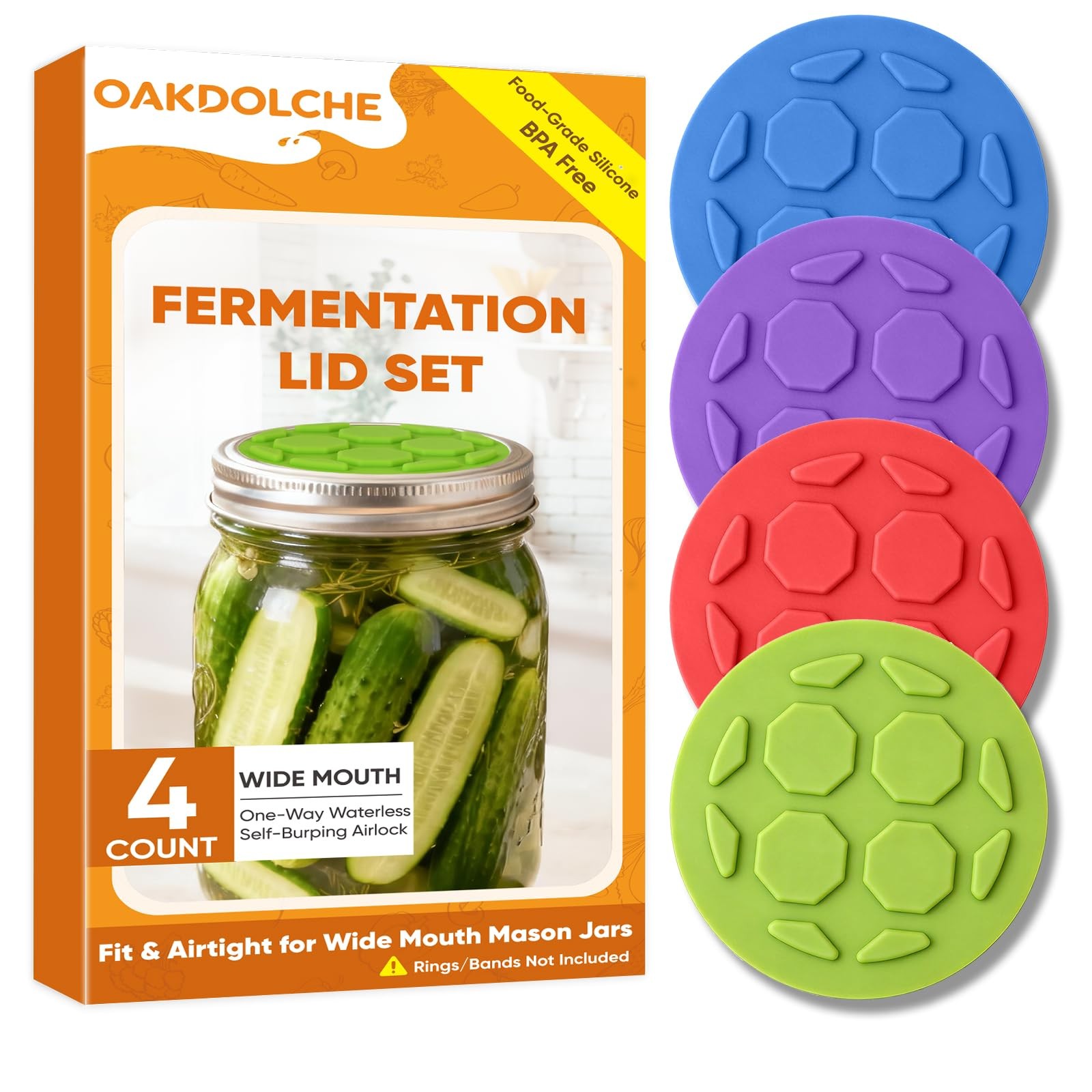 4PCS Silicone Fermentation Lids for Wide 4 PCS, green, red, purple, blue
