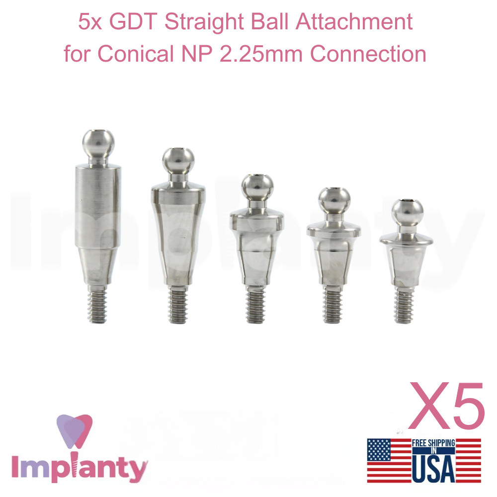 5x Dental Straight Ball Attachment Conical Connection NP 2.25mm Fixture System