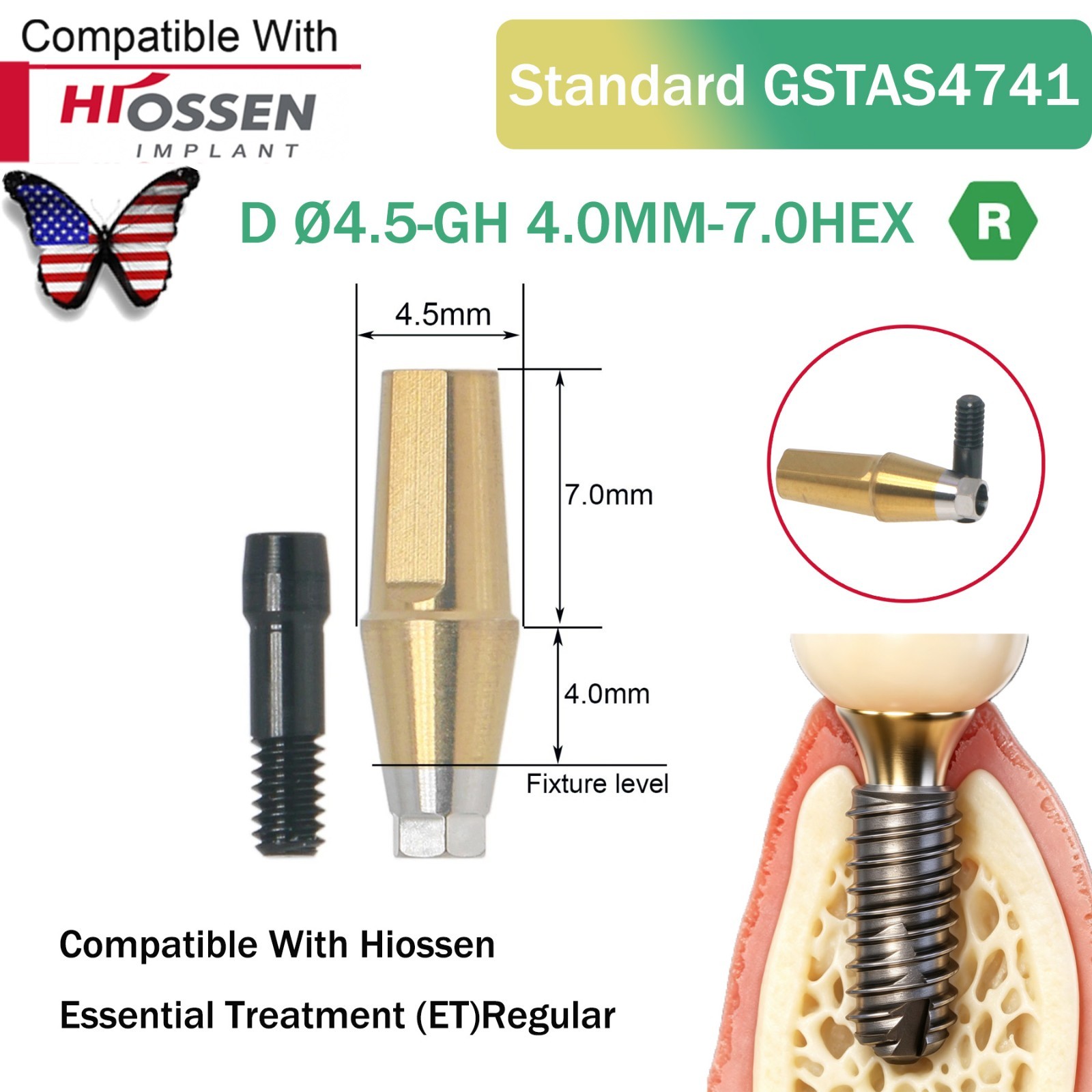 US Dental Straight Abutment Hiossen ET Osstem TS Ti Mini Regular Platform Hex