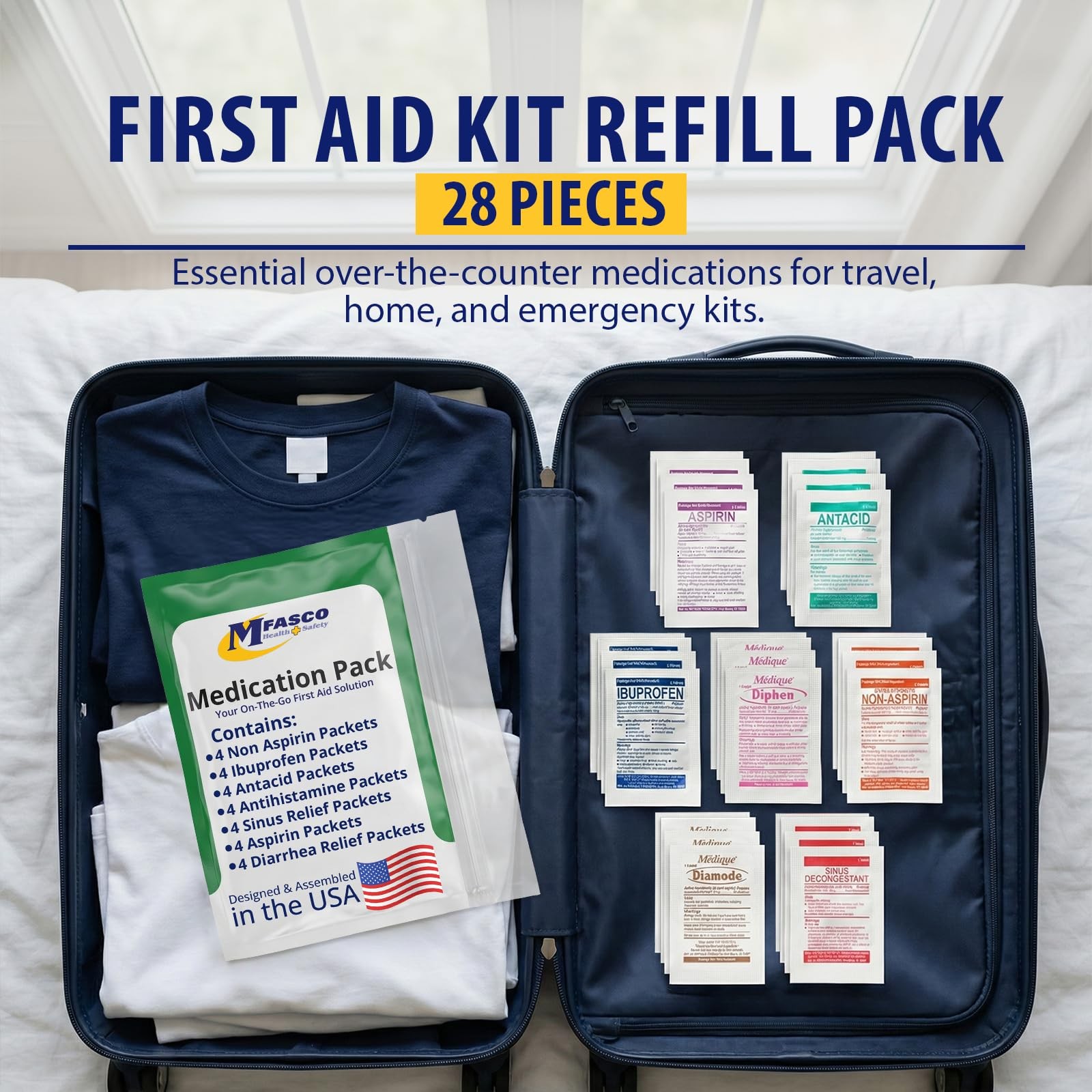 MFASCO – 7 in 1 – Travel Size Medicine Kit – TSA Approved | 28 First White