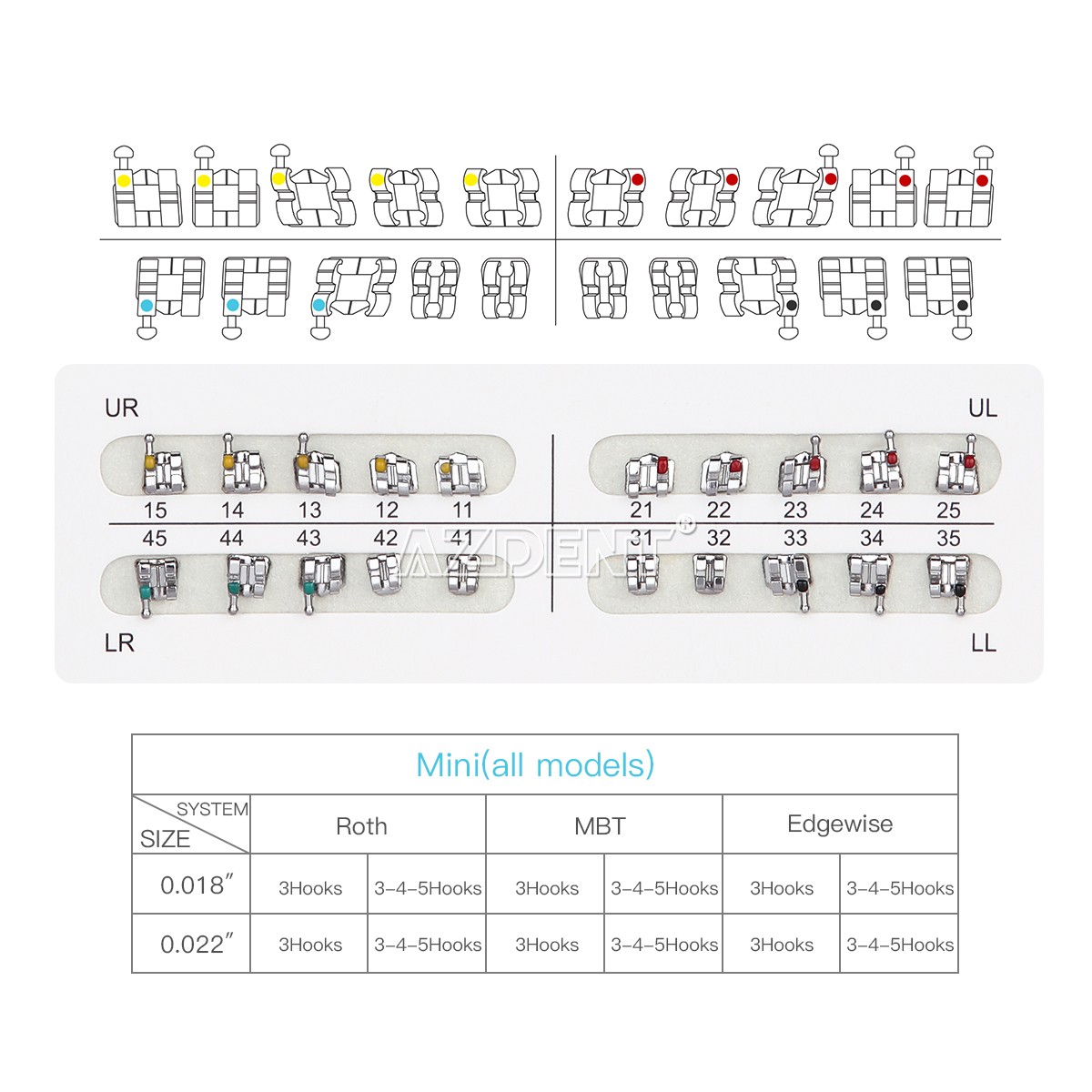 20X Dental Orthodontics Brackets Standard MBT Roth Slot.022/018 Hook 3-4-5 /3