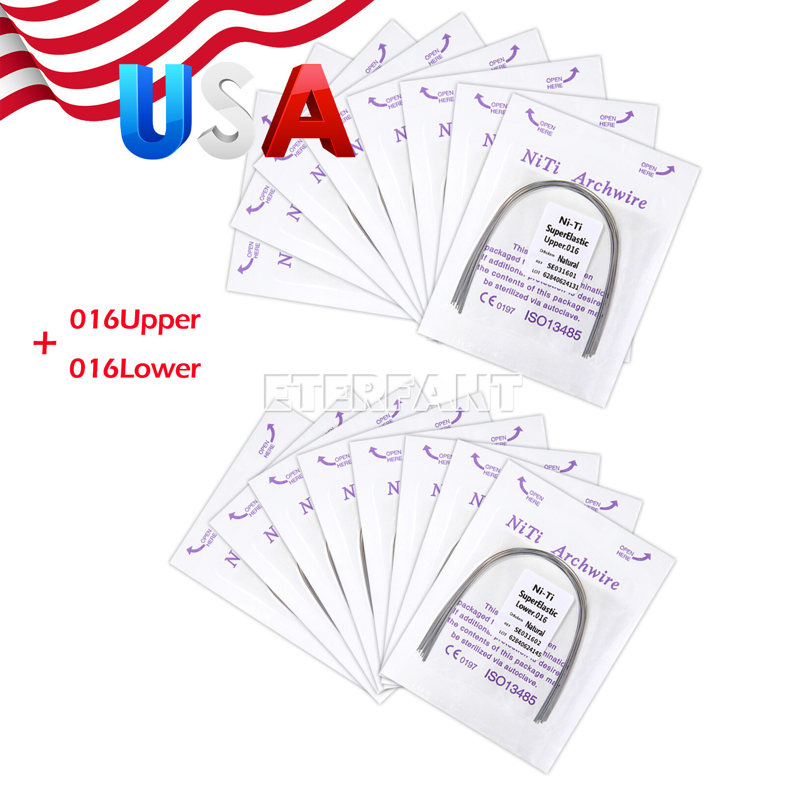 ETERFANT Dental Ortho Arch Wires Super Elastic NiTi/Stainless Steel Round US