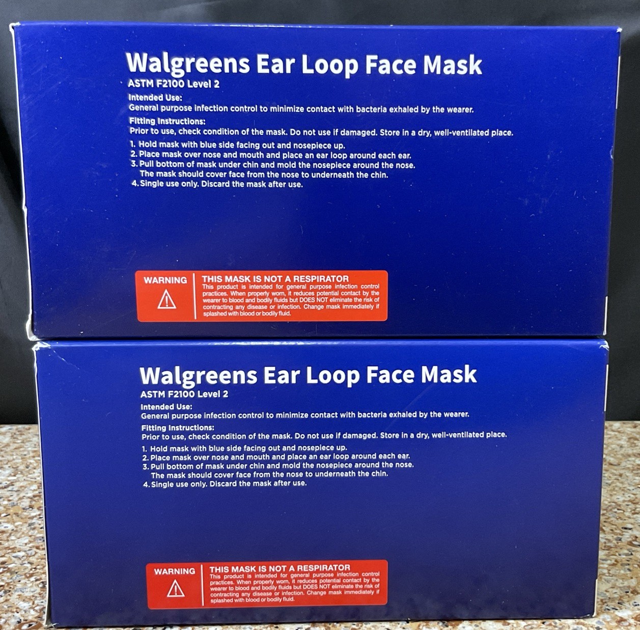 Walgreens Ear Loop Face Mask Box 50 Count (100 Total) 3 Layer Adult Sz/Lot Of 2