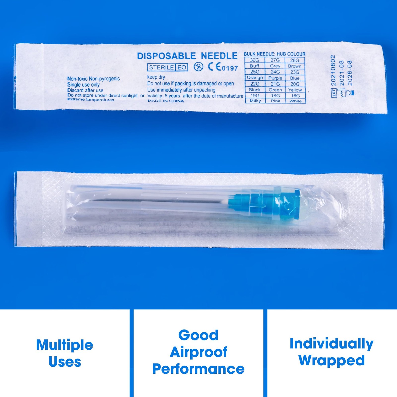 100 Pack 23 Ga 1.5 inch Disposable Needles with Caps for Scientific and Indus…