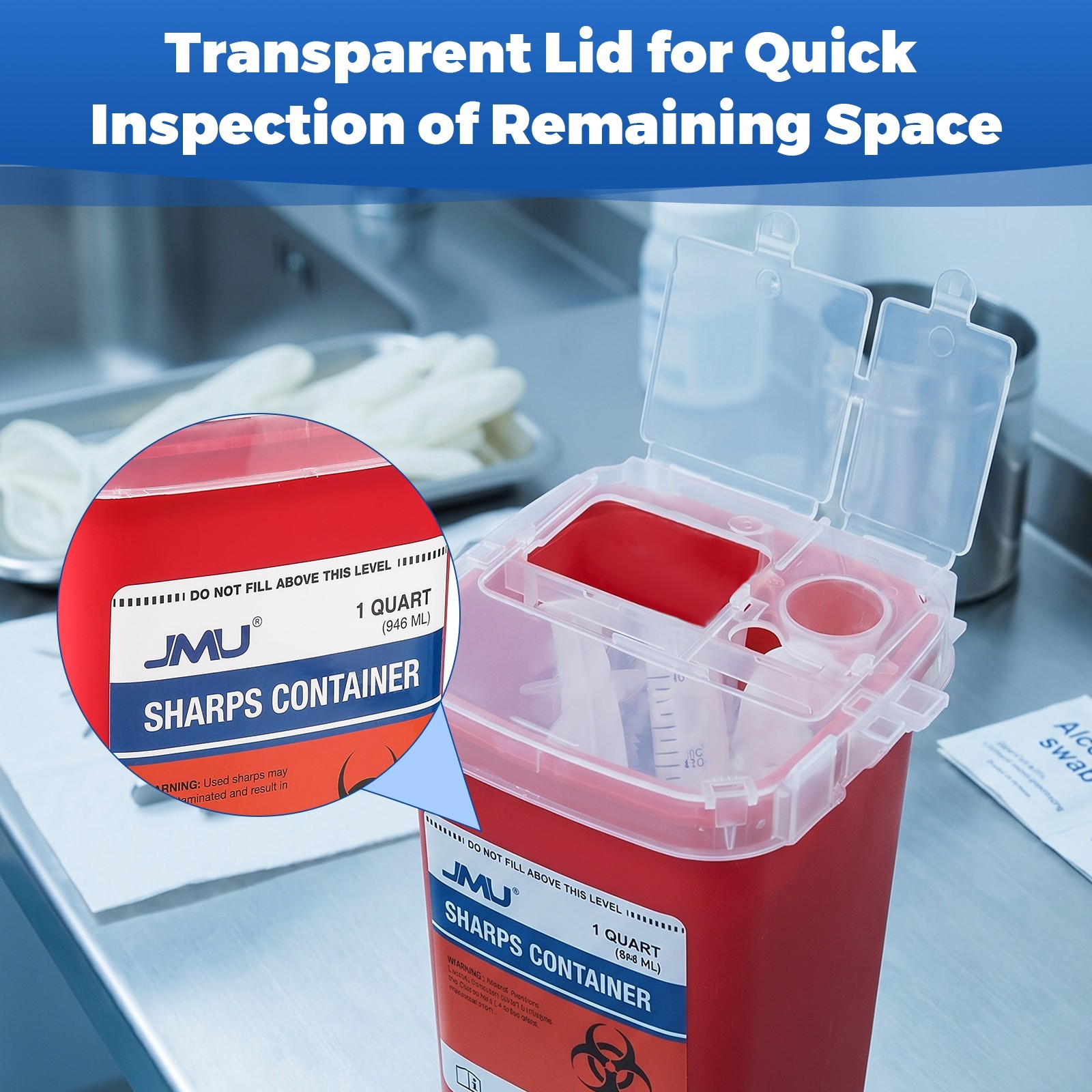 1QT & 2QT JMU Red Sharps Container Bin Biohazard Disposal Collect Box Small
