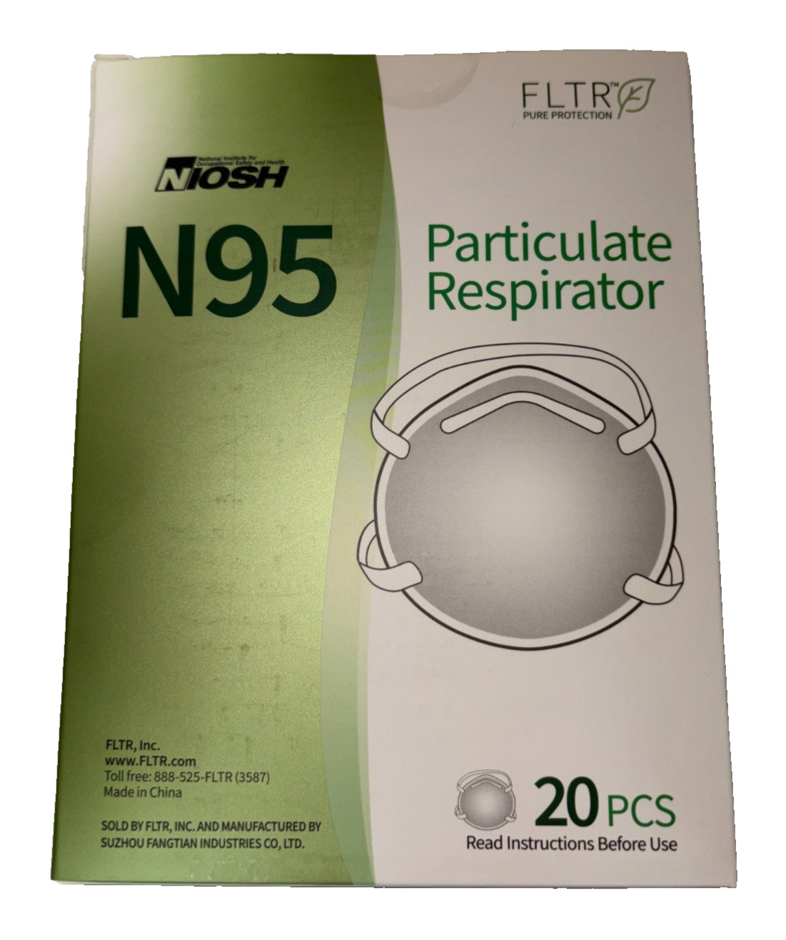FLTR N95 Niosh 20-Pack Particulate Respirator Face Masks Facemasks