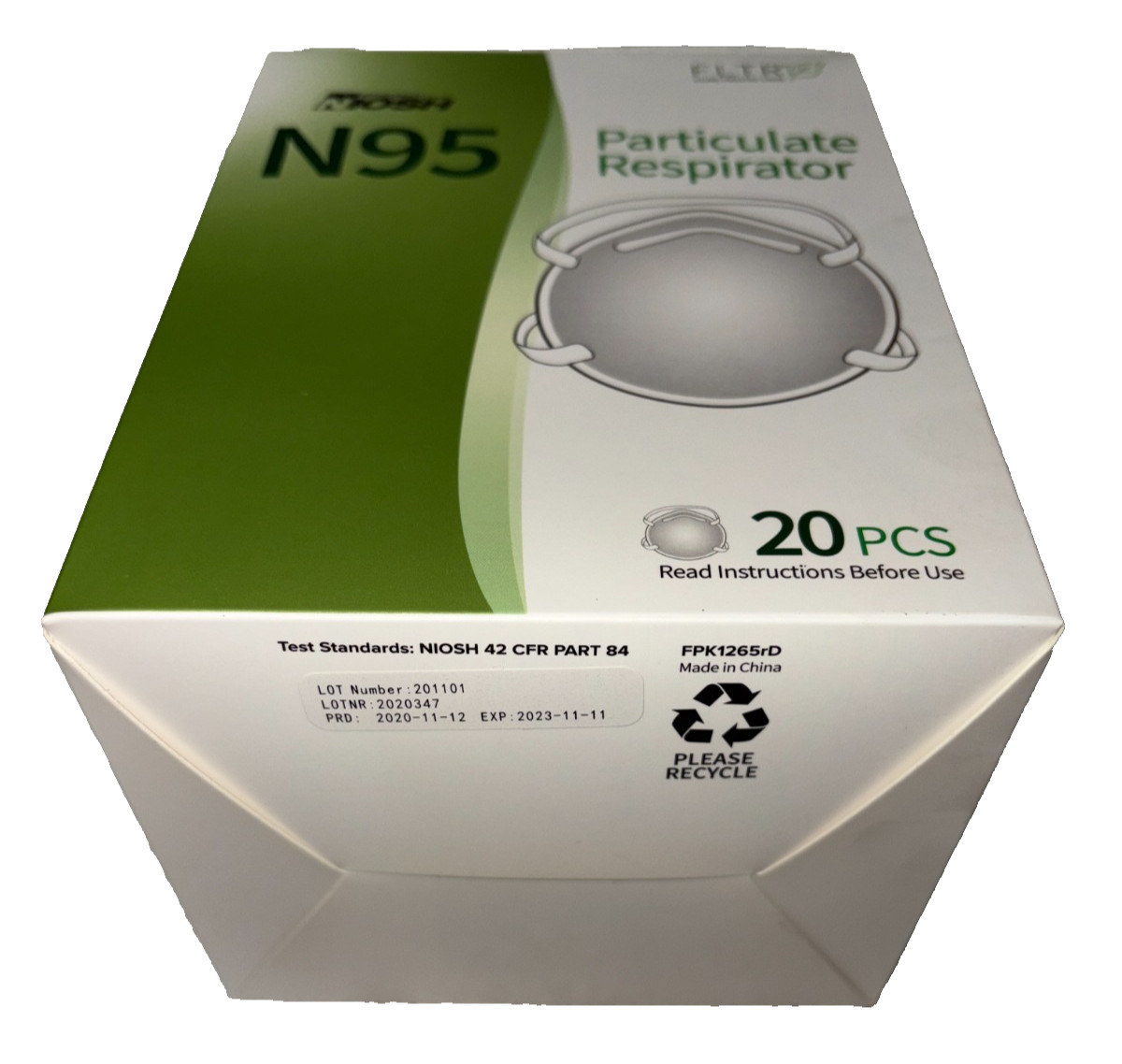 FLTR N95 Niosh 20-Pack Particulate Respirator Face Masks Facemasks