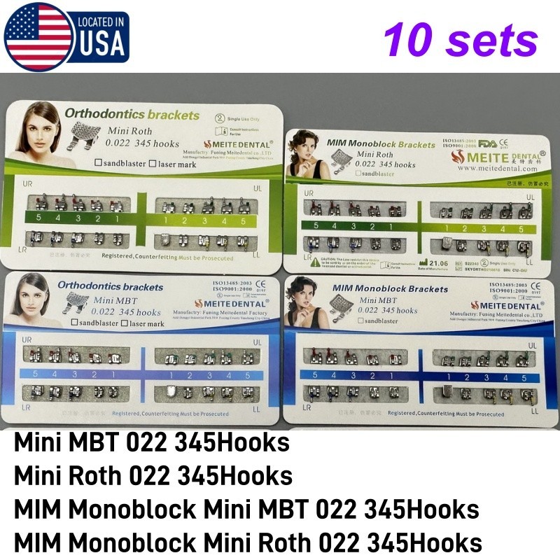 10Set Dental Brackets Monoblock Mini MBT/Roth 022 Slot Metal Orthodontic Bracket