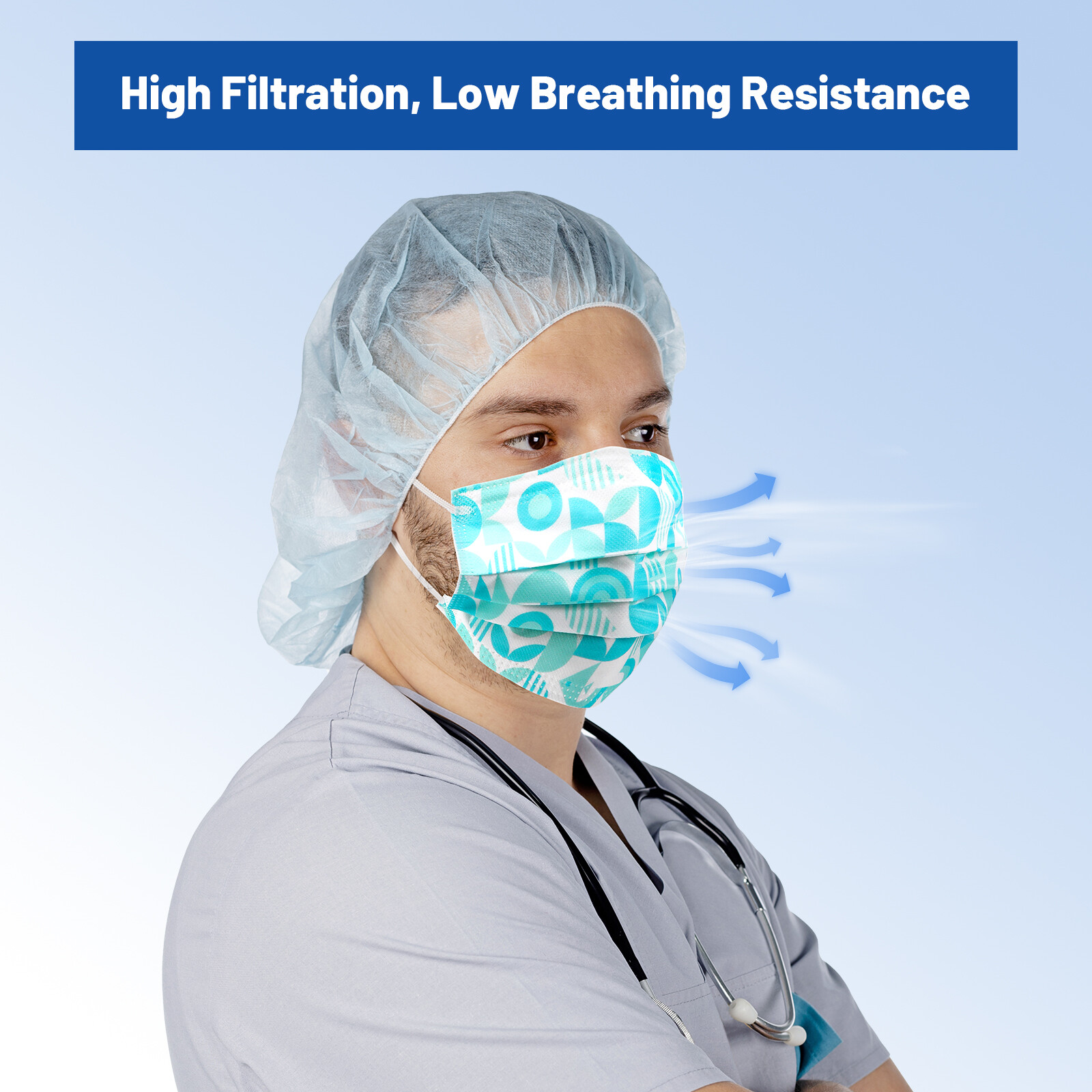 50pcs/box ASTM Medical Respirator Masks Level 3 Four-Layer Adult Size 17.5×9.5cm