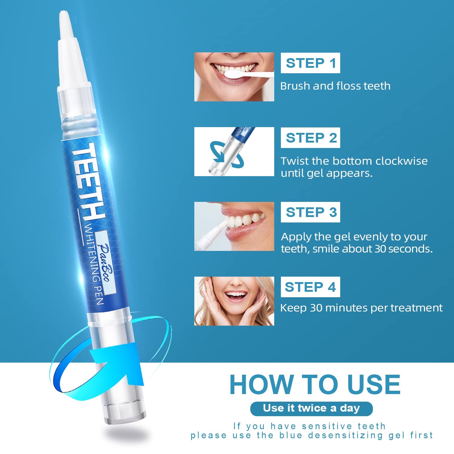 Teeth Whitening Pen 4+1(5 Pack), 70+ Treatments, 0.24 Fl Oz (Pack of 5), Bule