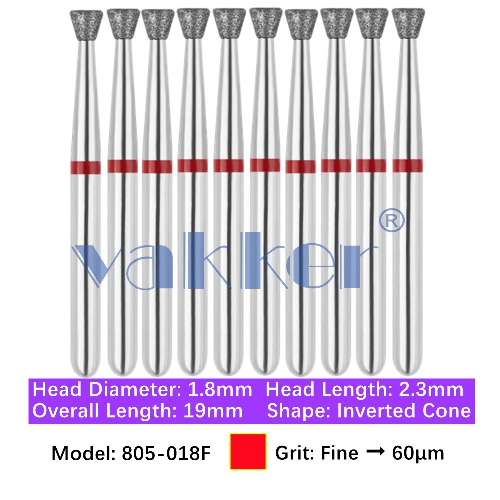 Vakker 10pc Dental 805-018F Fine FG Diamond Burs Friction Grip Inverted Cone Bur