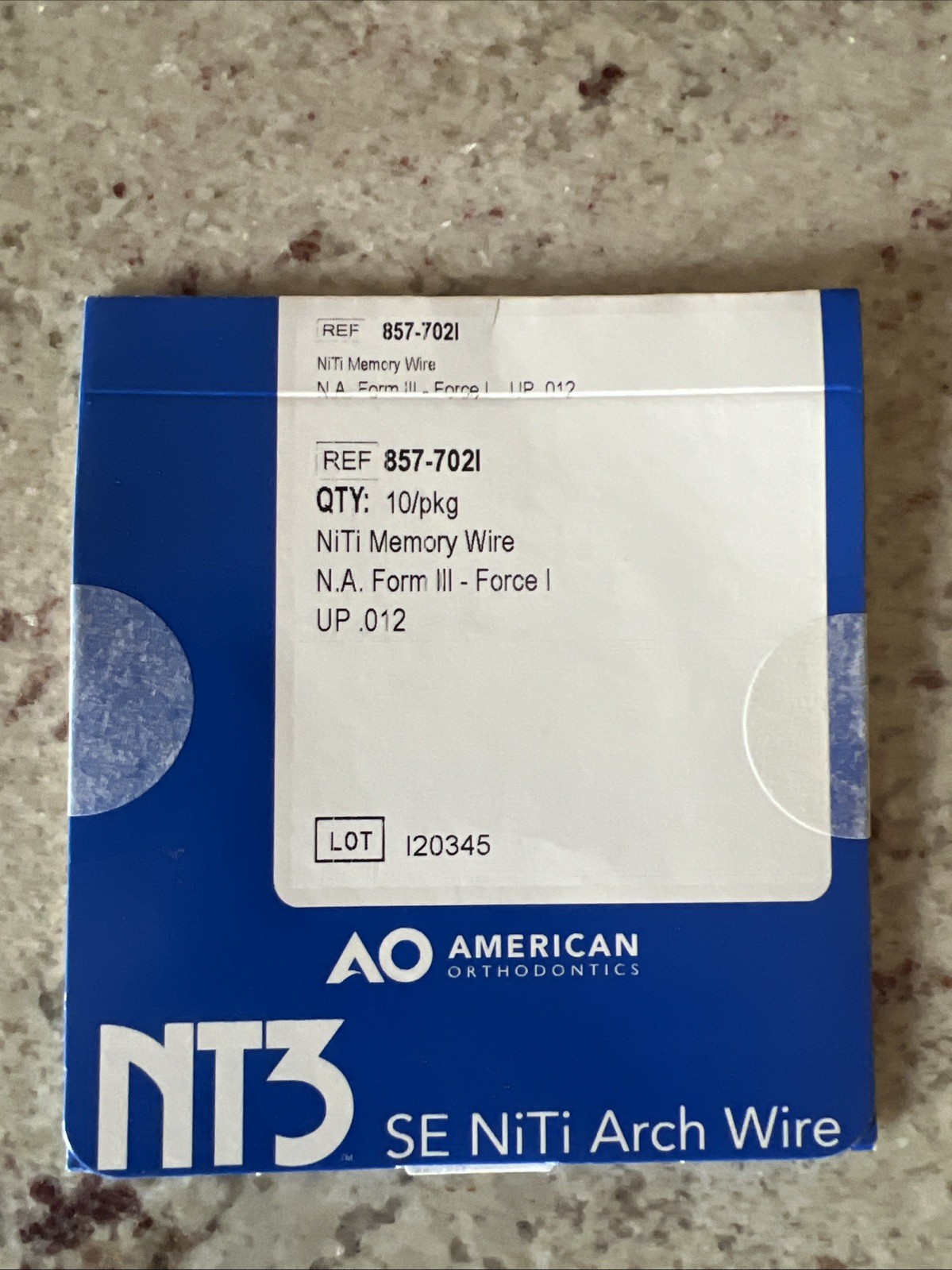 AO Ortho NiTi Memory Wire N.A. Form III Force I Upper .012 10/pk