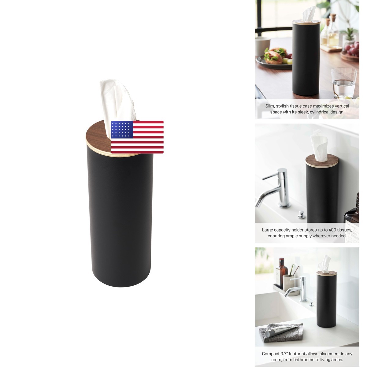 Yamazaki Home Rin Reusable Round Tissue Holder Case Metal Tissue Container