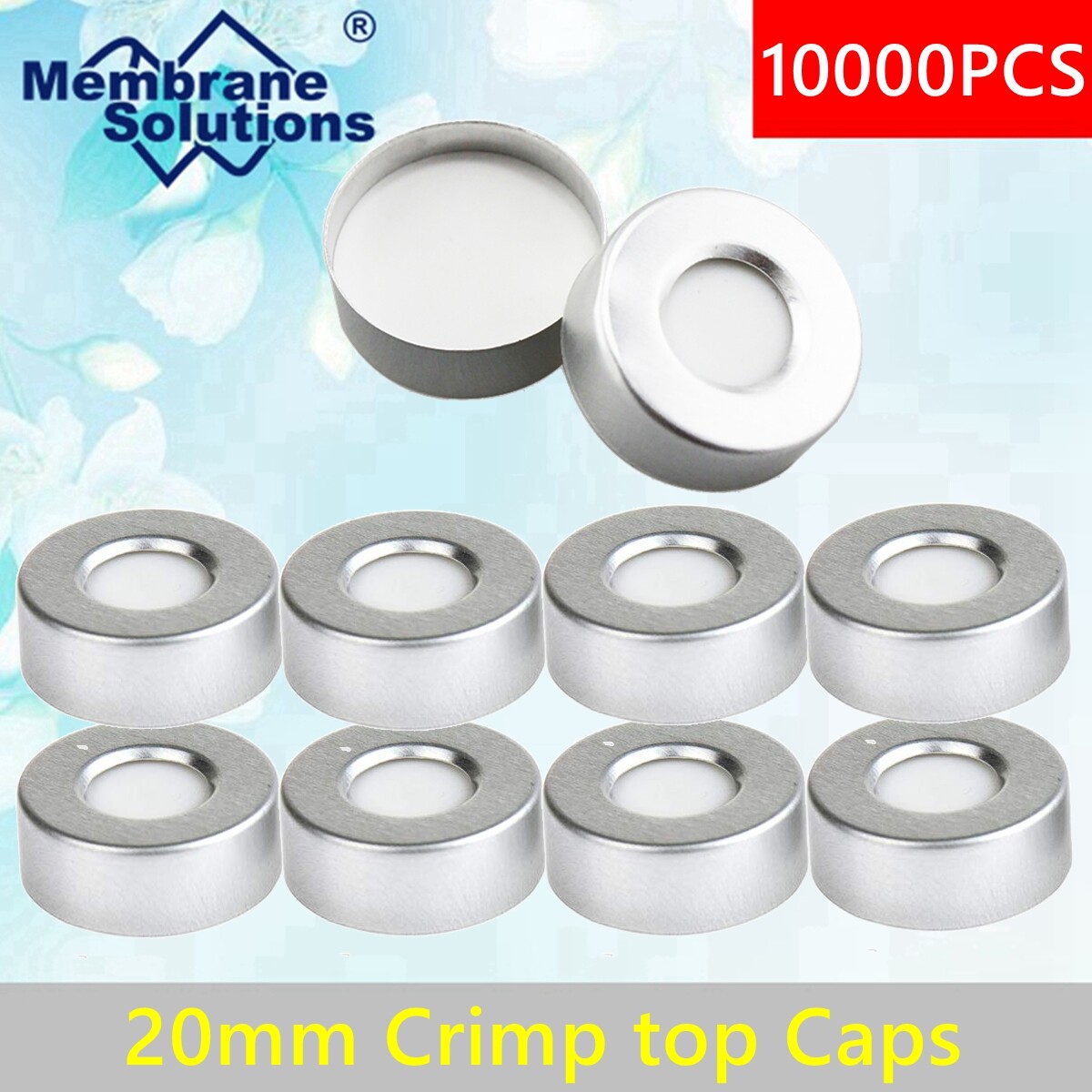 20mm Crimp Top Aluminum Cap+PTFE/Silicone Septa Fit 6mL/10mL/20mL Vials GC,HPLC