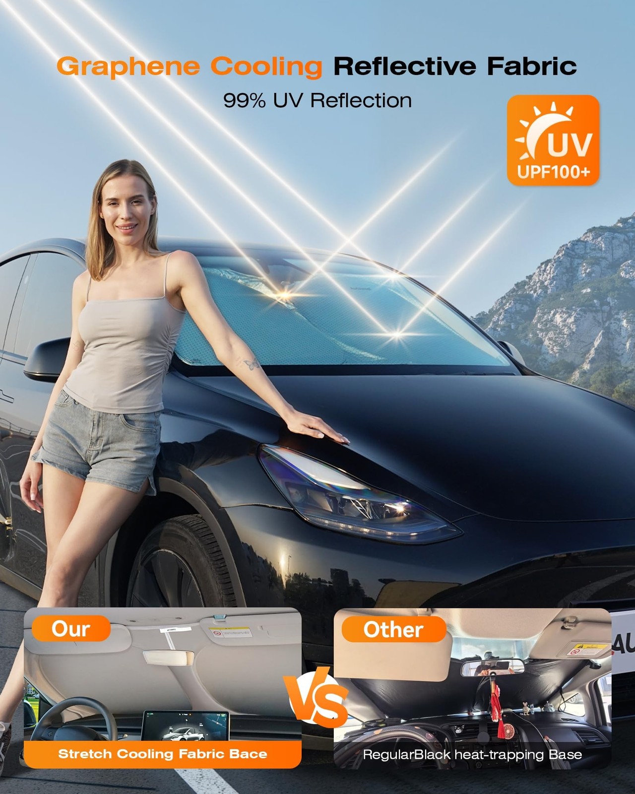 Graphene & Activated Carbon Windshield Sun Shade Foadable for Tesla Model 3/Y…
