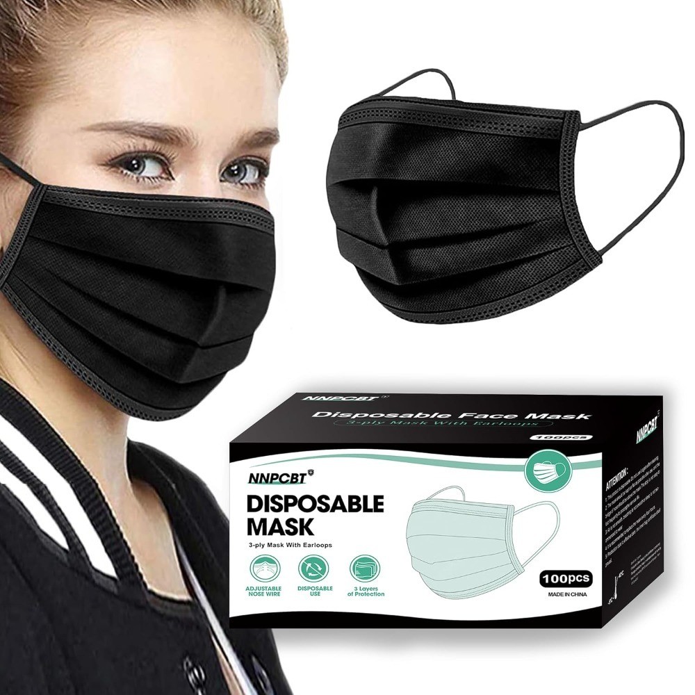 100PCS 3 Ply Black Disposable Face Mask Protection Face Masks