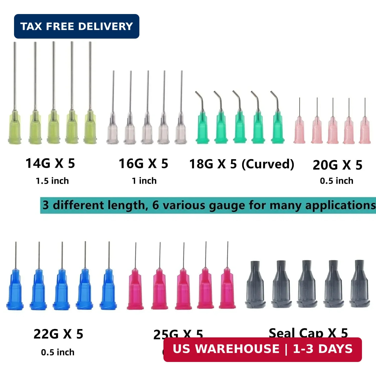 30 Pack 1ml, 3ml, 5ml, 10ml, 20ml Measuring Dispenser with14ga,16ga, 18ga, 20ga,