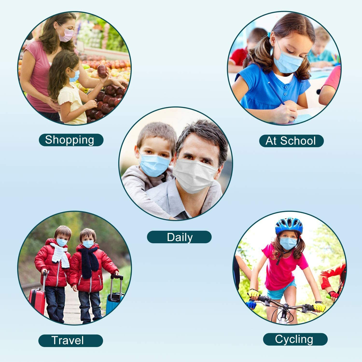 10/50/100 Pcs Kids Children Blue 3-Ply Disposable Face Mask Earloop Mouth Cover