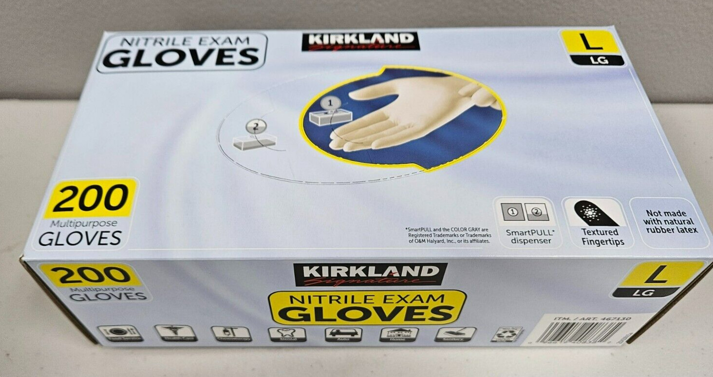 Kirkland Signature Nitrile Powder Free Dental Patient Exam Glove LARGE 200 Gray