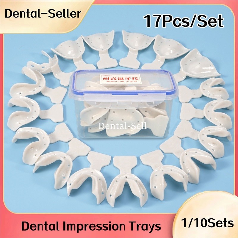 Dental Impression Trays Edentulous Jaw Frame Cut Back Plastic Tray White 17 pcs