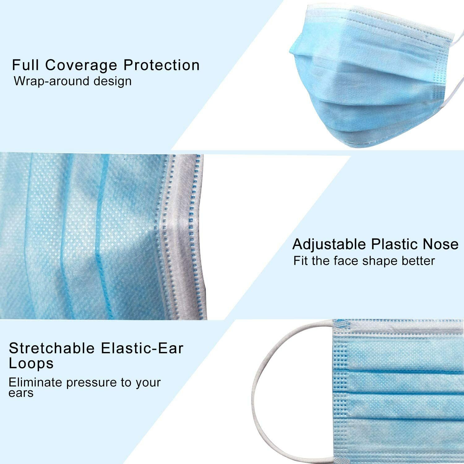 10/50/100 Pcs Kids Children Blue 3-Ply Disposable Face Mask Earloop Mouth Cover