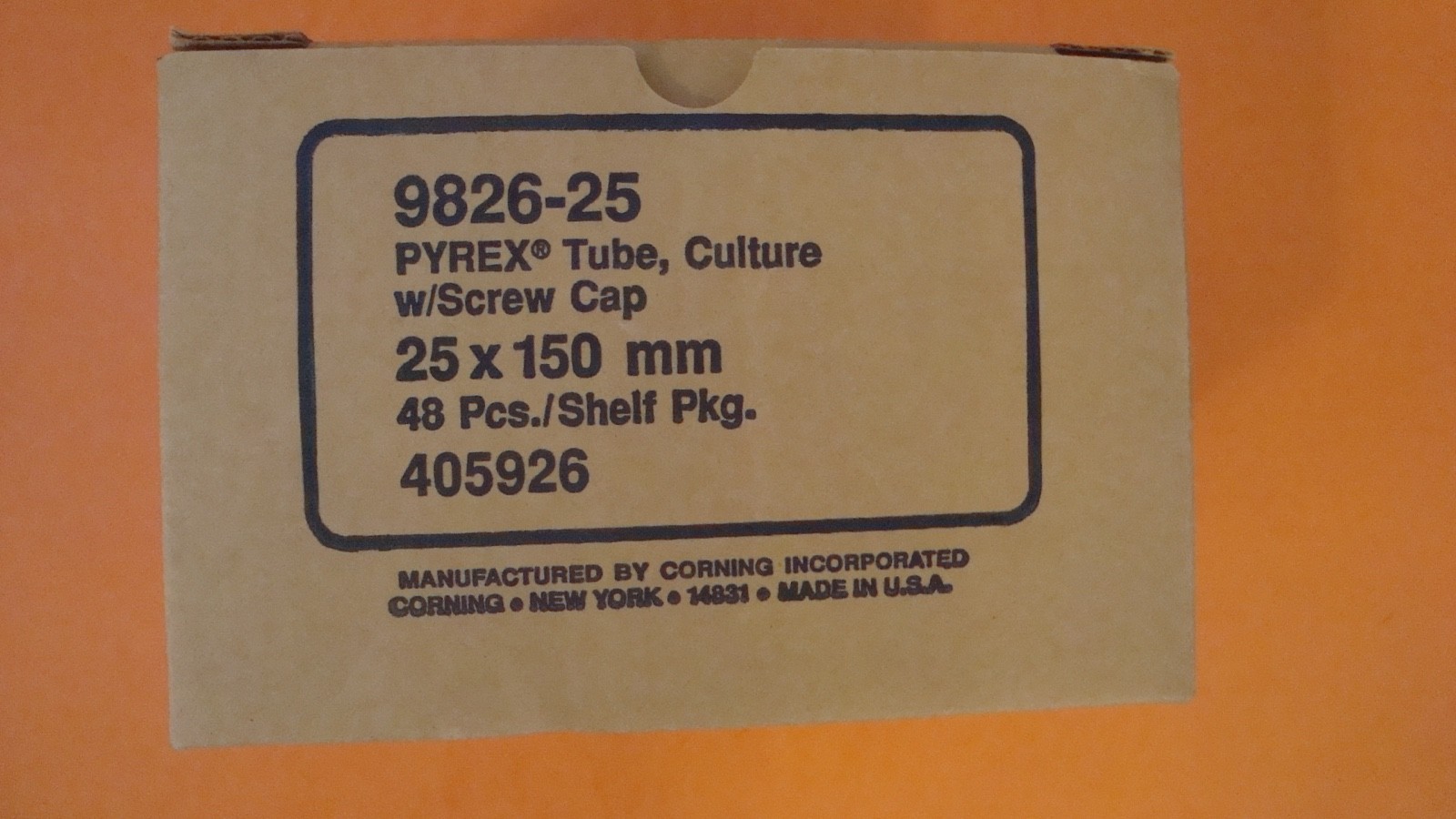 55 ml CULTURE TUBES Corning PYREX 9826-25 NEW OLD STOCK 48/box NIB