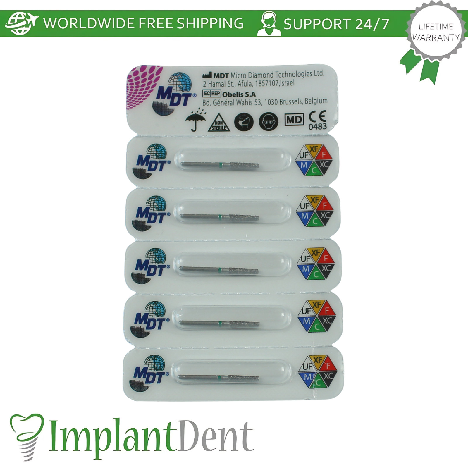 Dental MDT Flat End Taper FG Diamond Burs 172 Crown Preparation Detailed Shaping