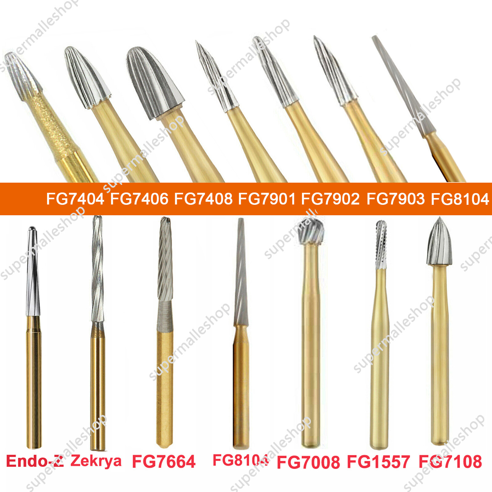 10 Pcs Dental Carbide Trimming & Finishing Burs FG7404/7406/7408/7901/7902/7903