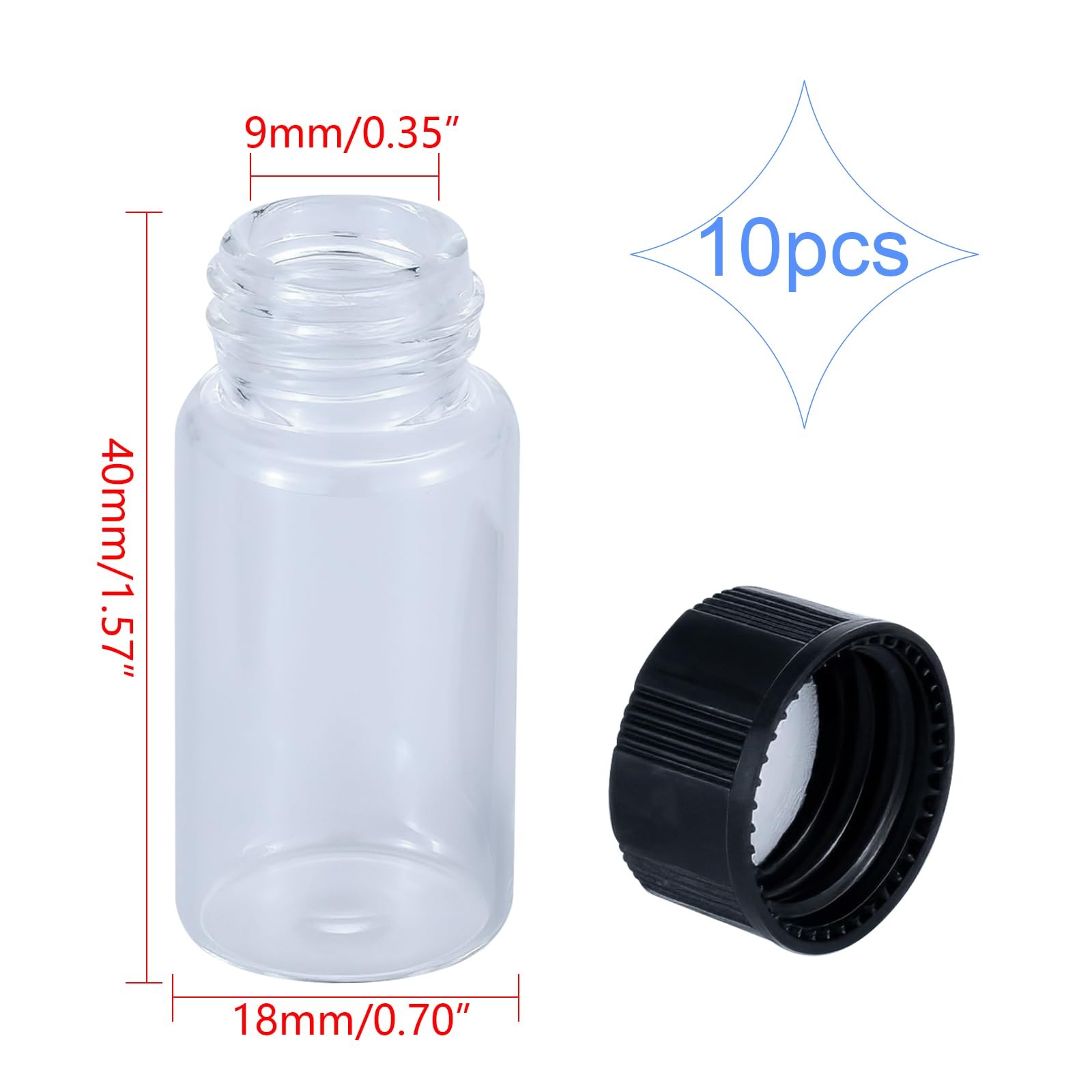 10 Pc 5ml Mini Clear Glass Vials with Plastic Screw Caps for Essential Oils