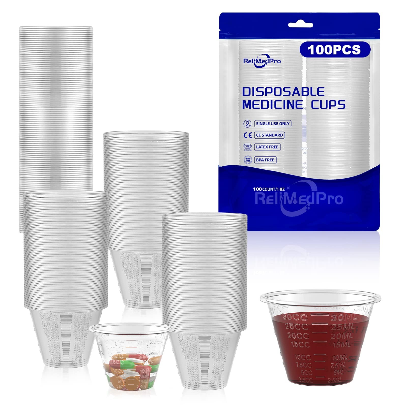 ReliMedPro Disposable Medicine Cups, 100 Pack, 1 1 oz-Thickened, Translucent