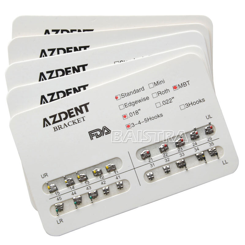AZDENT Dental Orthodontic Bracket Braces Standard MBT Slot .022 Hooks on 3