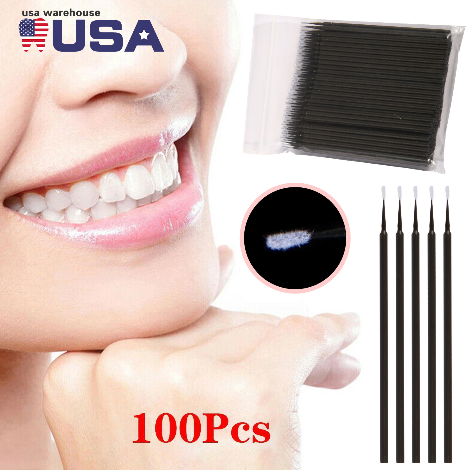 Dental Microbrush Disposable Applicators Tips Micro Brush size 1.2mm black SS