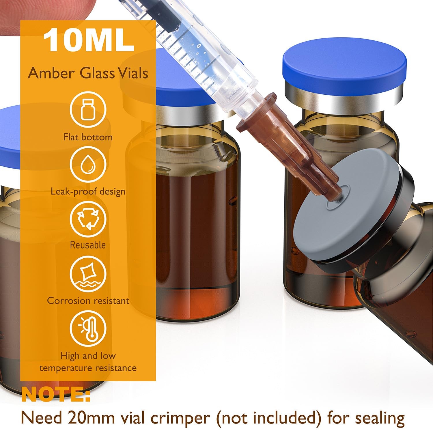 100/500/1000Pcs 10ml Amber Glass Vials Headspace Vials w/ Flip Caps Sample Vials