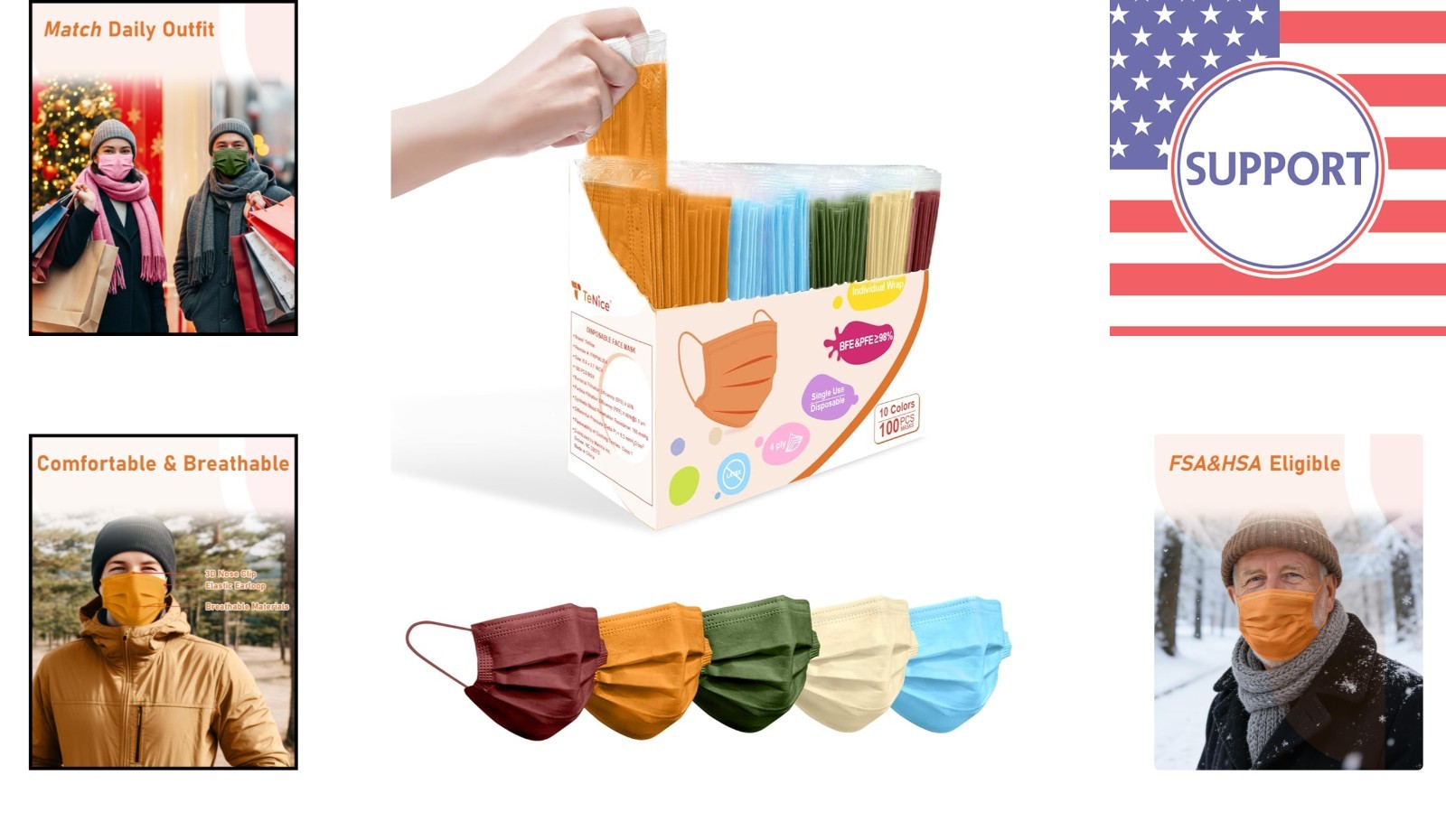 Luxury Disposable Face Masks – 4 Ply ASTM Level 3, 100 Pack, Revitalizing Aut…