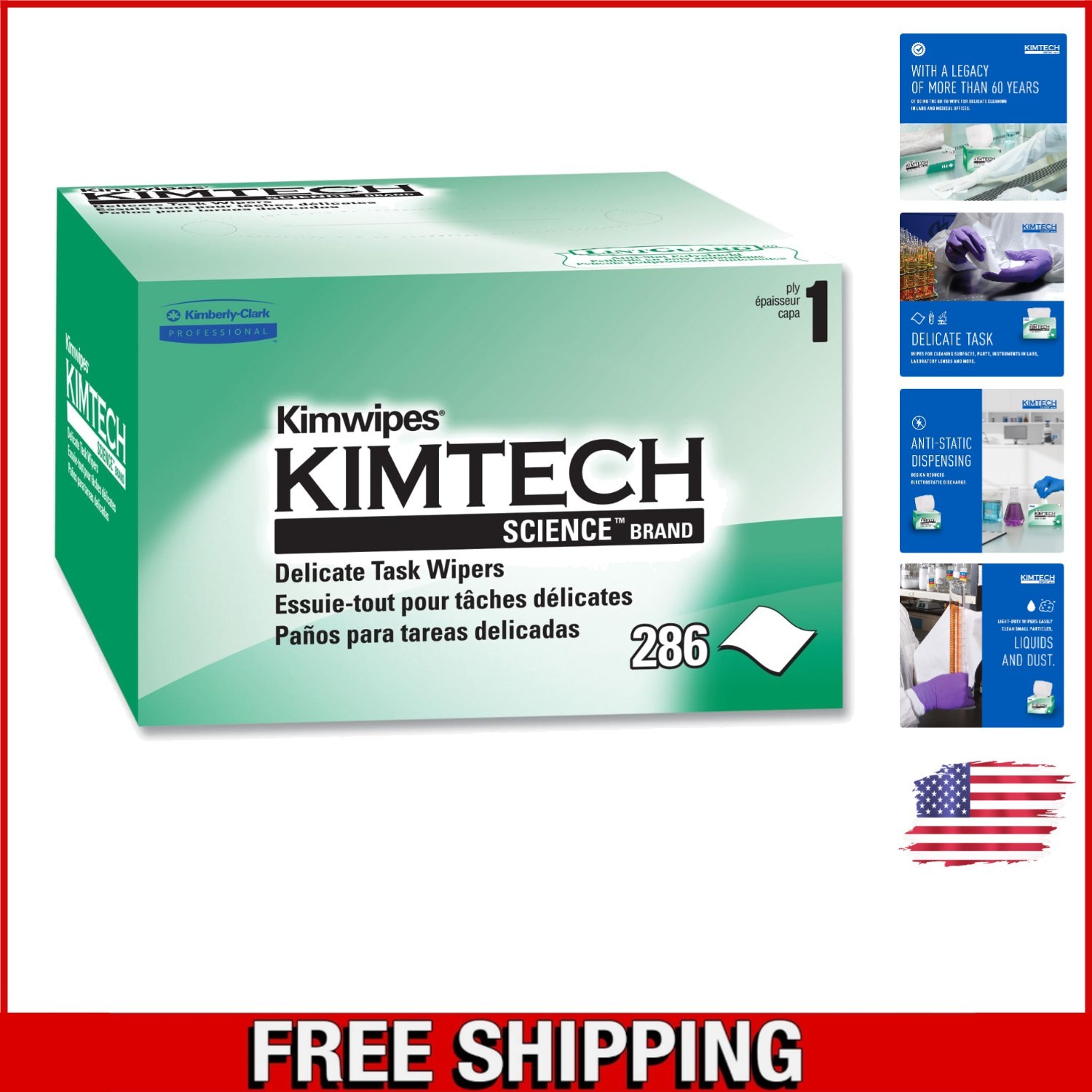1-Ply Unscented Kimwipes – Light-Duty Wipers for Labs, 286 Efficient Dispensing