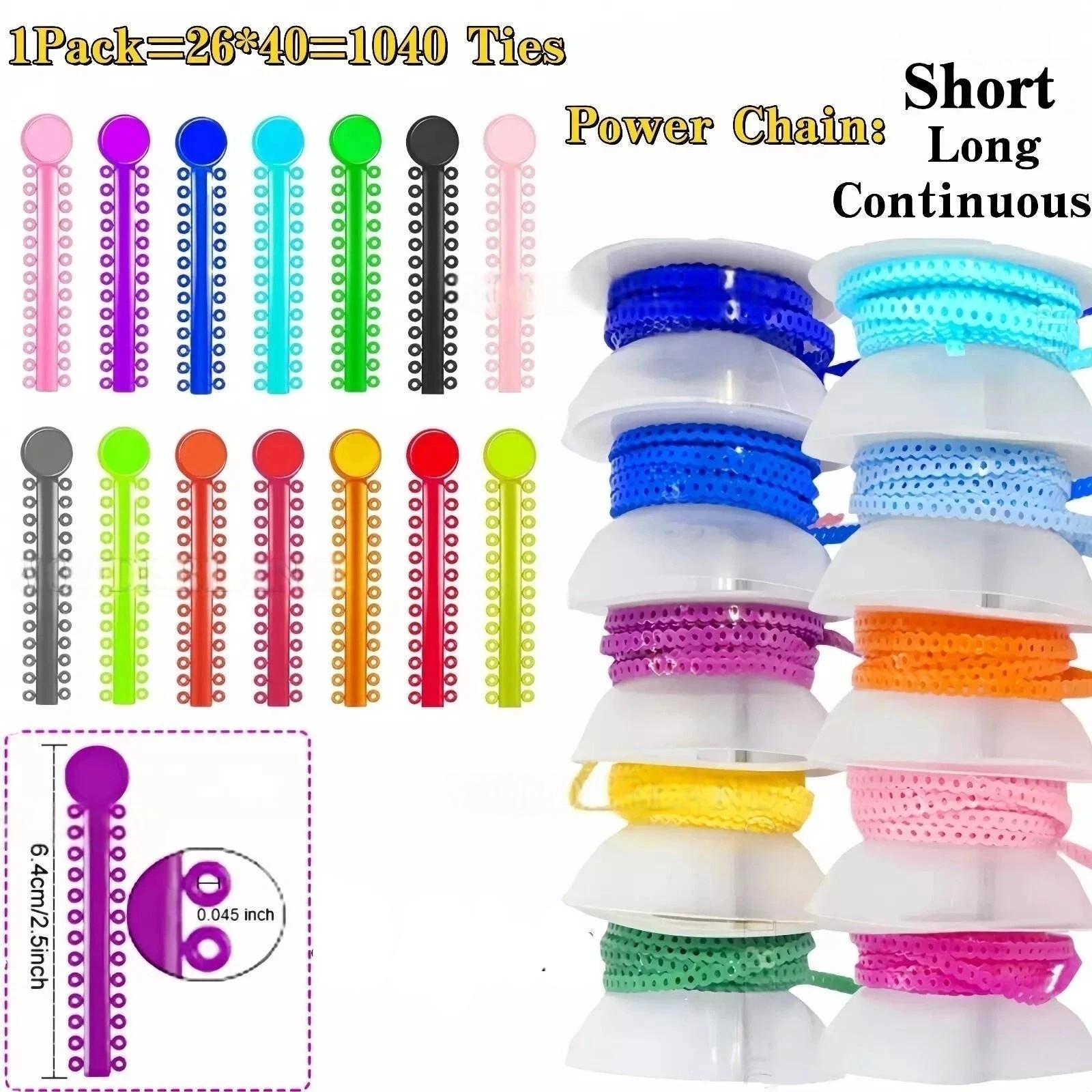Dental Orthodontic Long/Short/Continuous Power Chain+Elastic Ultra Ligature Ties