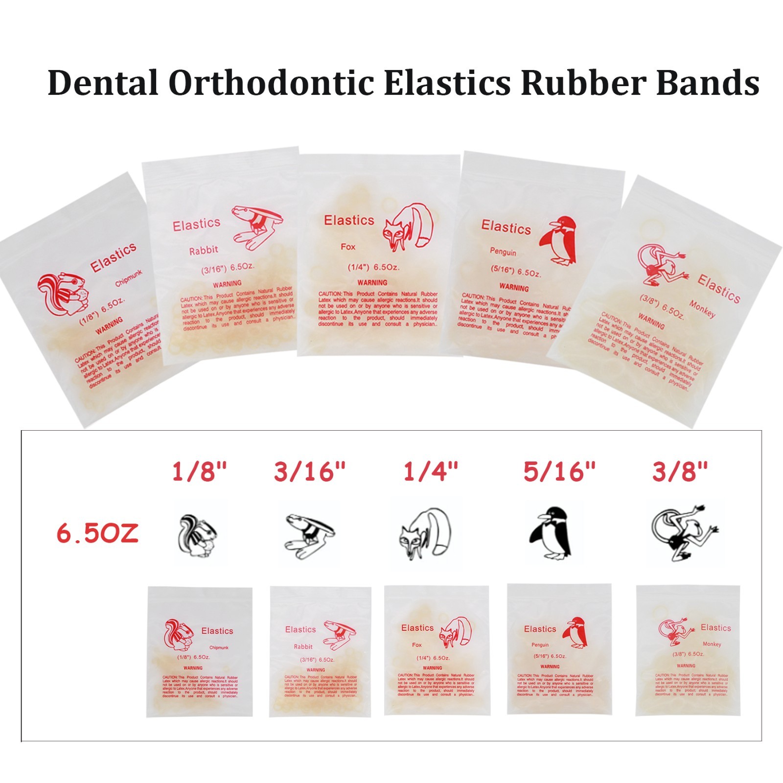 US 3.5/5.0/6.5 Oz Dental Orthodontic Rubber Bands Elastics Latex Braces