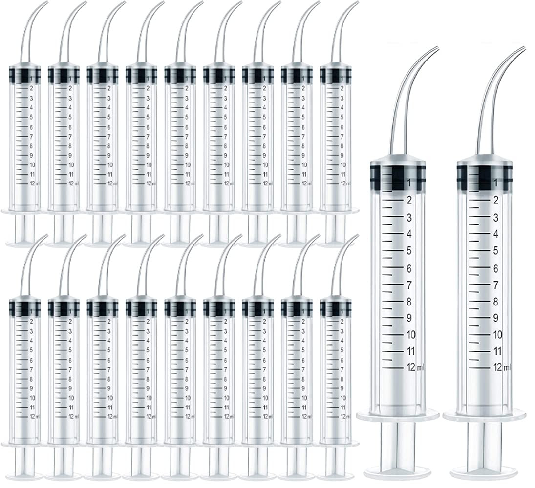 20 Pack Dental Syringe Disposable 12Ml Dental Irrigation Syringe with Curved Tip