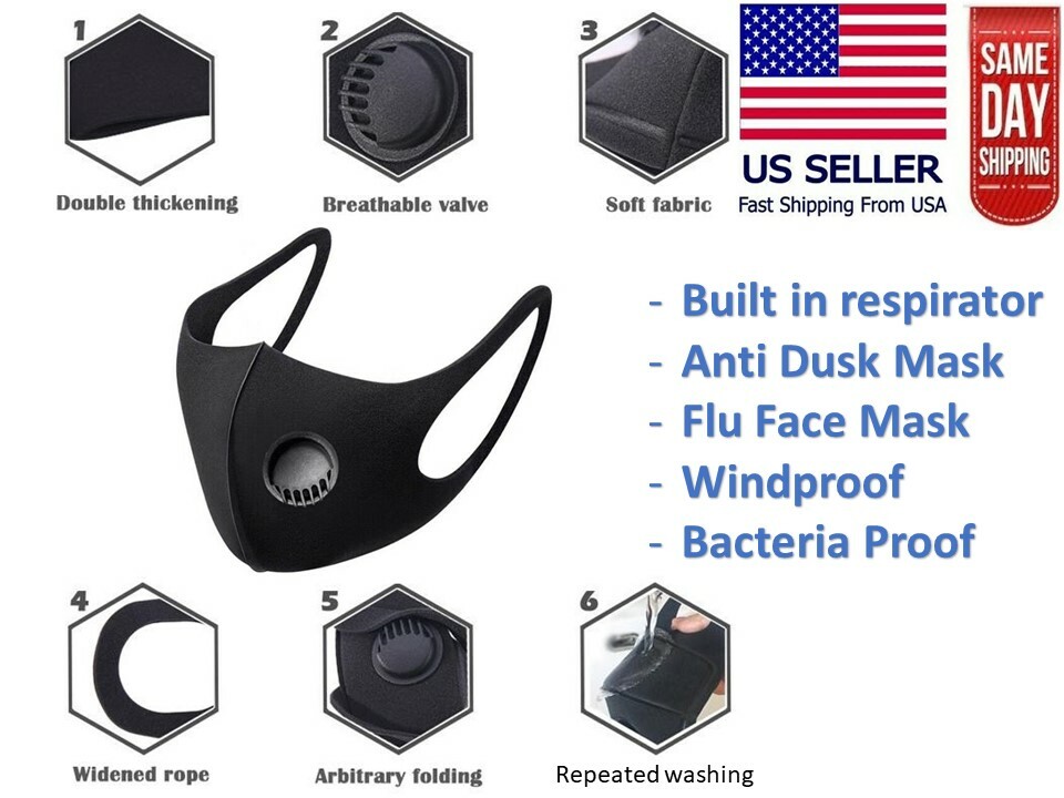 Adult 3D Respirator Black Fashion Face Mask Cover Washable Reusable Unisex