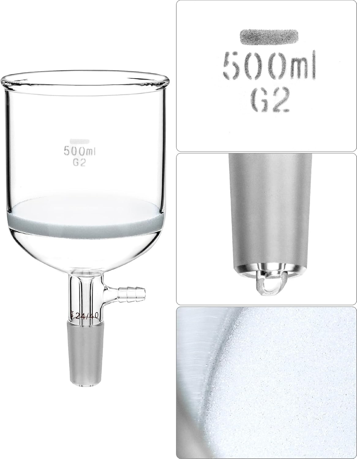 Borosilicate Glass 500ml Buchner Filtering Funnel and 1000 mL Erlenmeyer Flask,