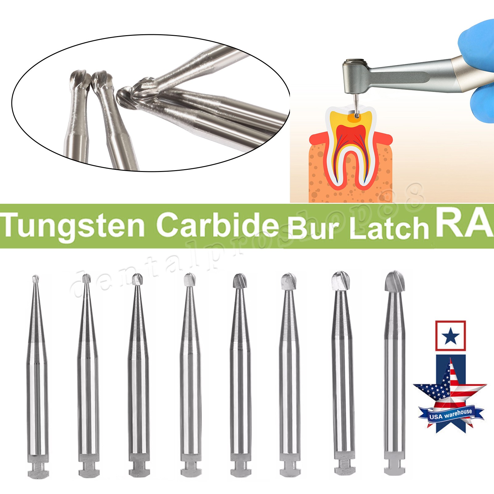 Dental Round Latch Carbide Bur RA 1 2 3 4 5 6 7 8 Midwest For Slow Low Speed ty