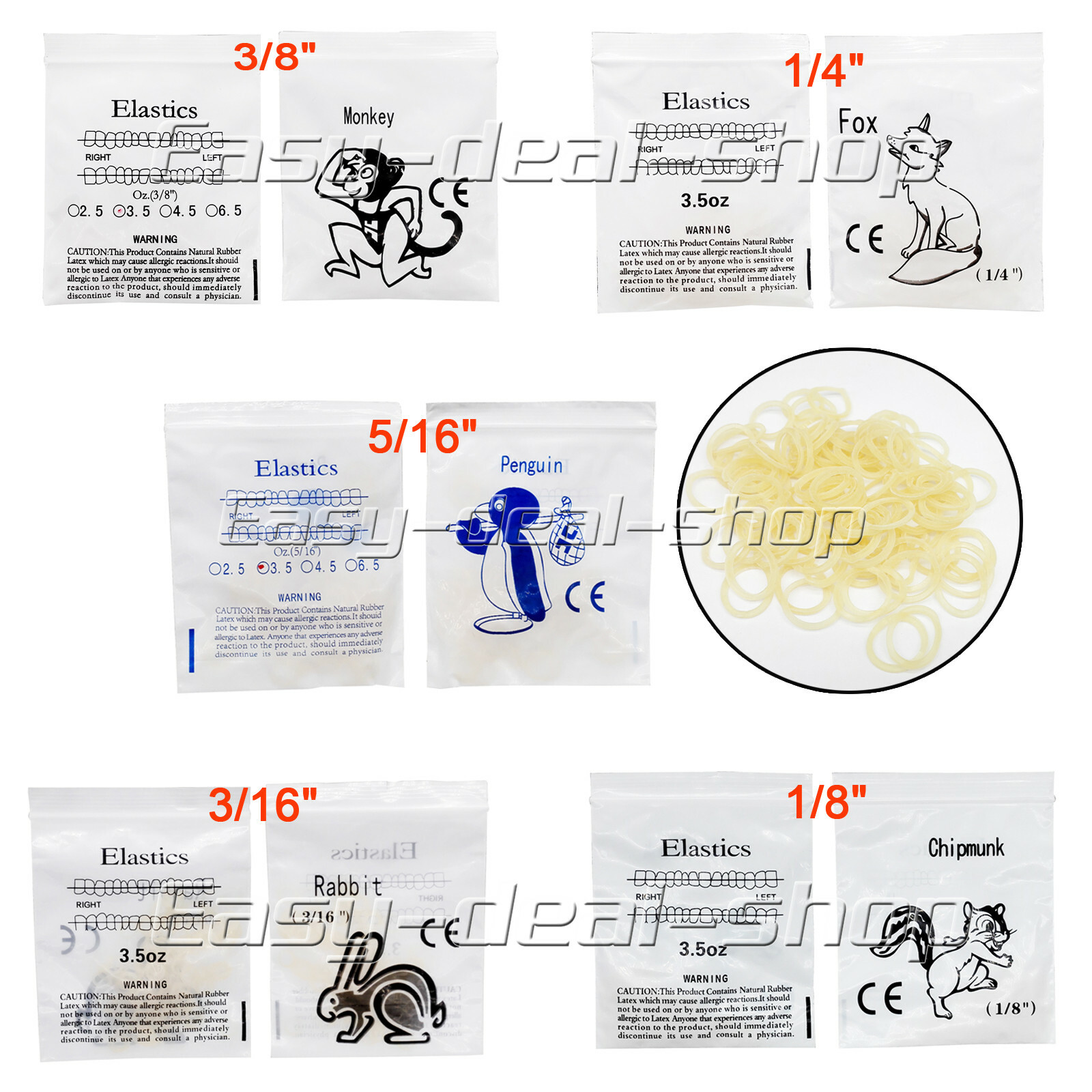 100Pcs Dental Orthodontic Elastics Braces Rubber Bands 2.5/3.5/4.5/6.5 OZ
