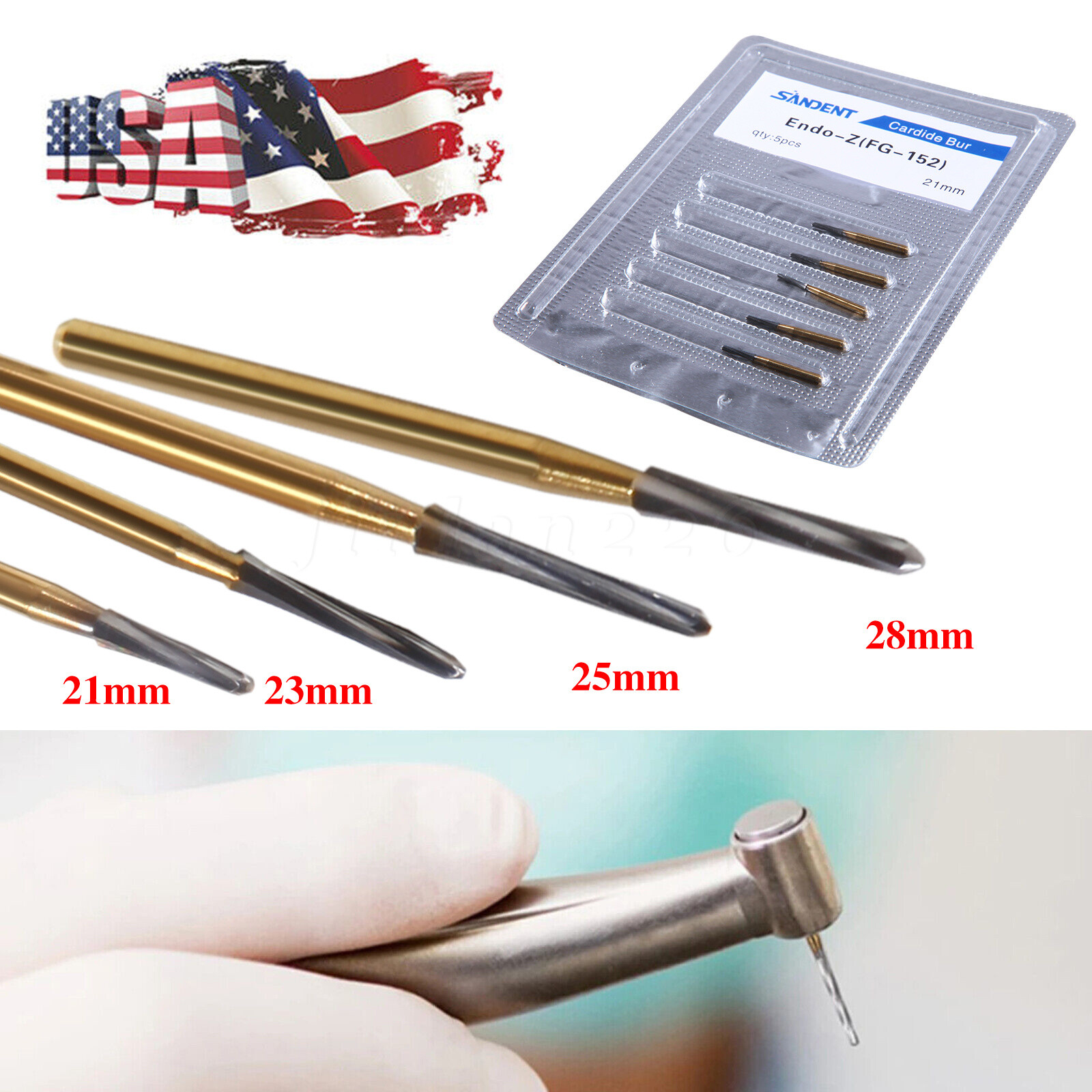 SANDENT Dental Endo-Z Bur Carbide Tungsten Surgical Cutter Drill Burr 5pc/pack