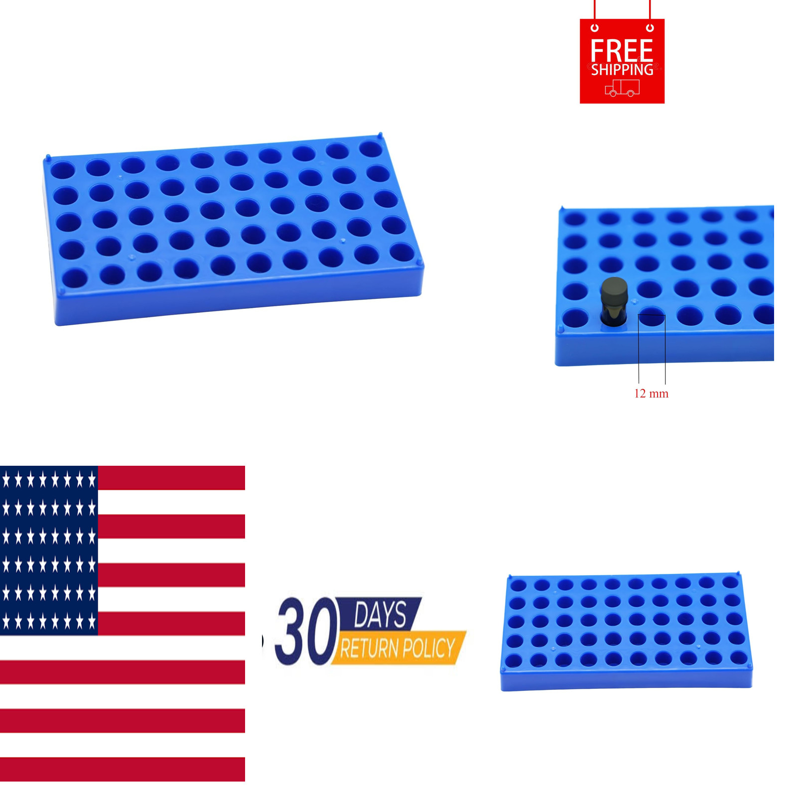 1 Pcs Vial Rack, 50 Holes for 2mL HPLC Sample Bottles, 12mm Diameter | Blue