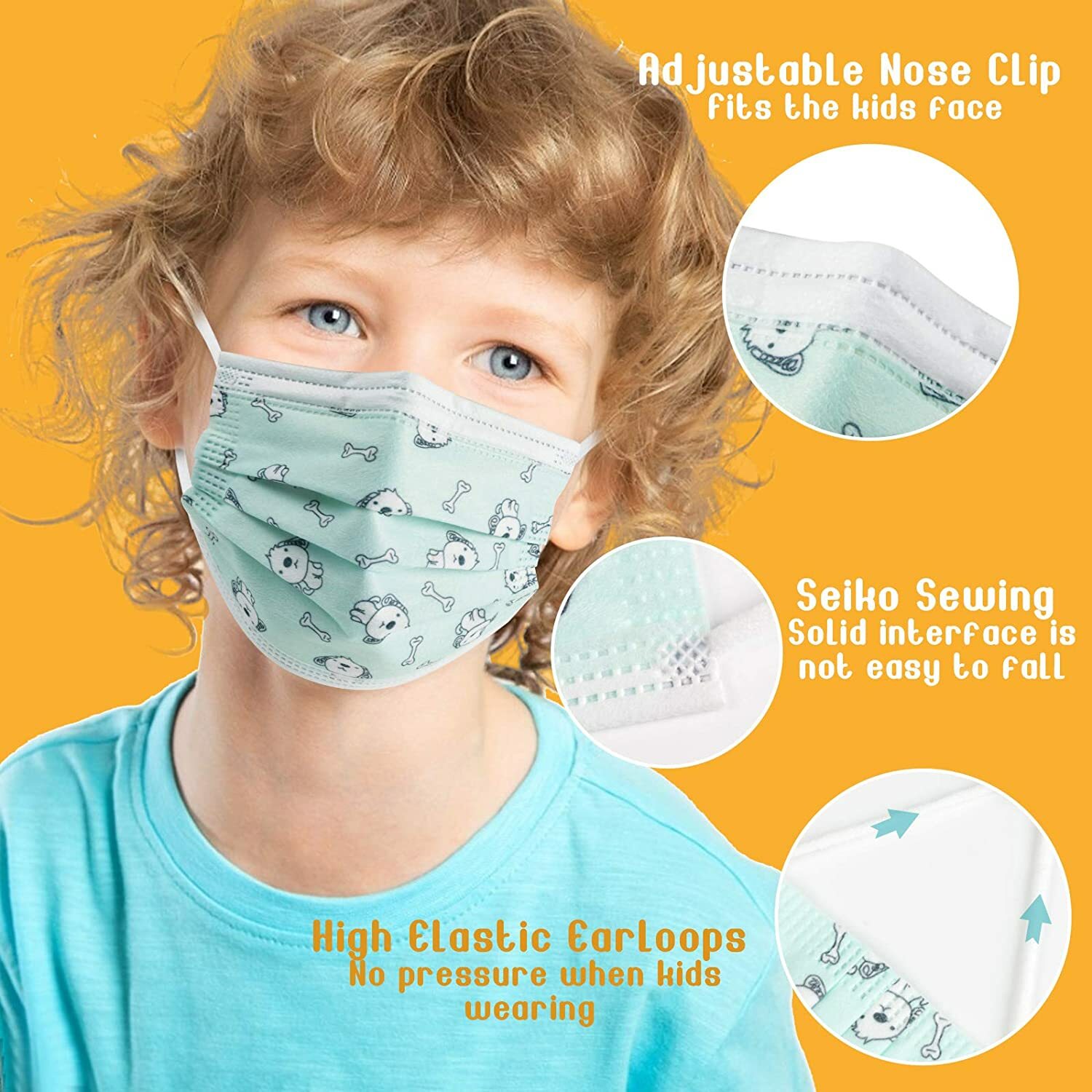 50 Pcs Face Mask for Kids Girls Boys Cartoon Blue Disposable face Masks Cover