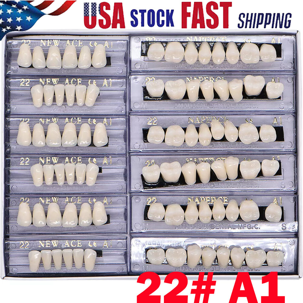 168Pcs Acrylic Resin Denture #22 Dental Upper Lower Shade A1 Teeth Set USA
